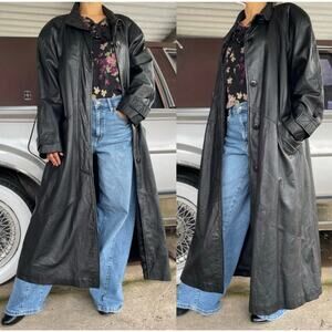 🔥Vintage Winlit 100% Genuine Leather Soft Matrix Gothic Retro Long Overcoat S